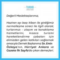Dernek Başkanımız Sn. Emin Özkaya’nın, Hürriyet Ankara ve Gazete İlk Sayfa’da çıkan demeçleri.